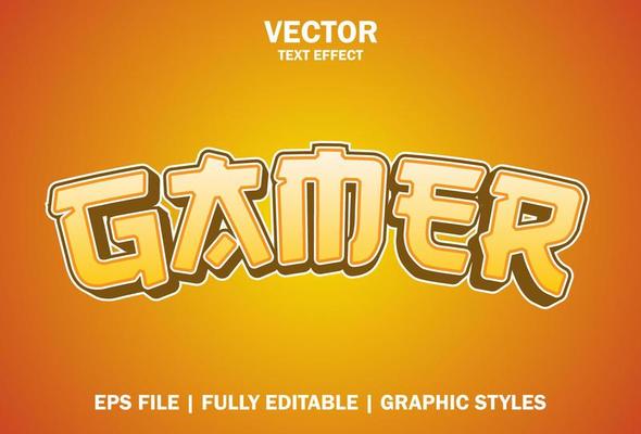 gamer text effect with orange color 3d style.