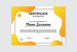 orange abstract style certificate template design. vector