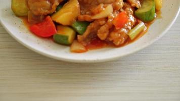 Stir fried sweet and sour sauce with pork and vegetable video