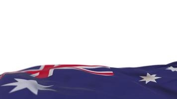 bandera de tela de australia ondeando en el bucle de viento. pancarta de tela cosida bordada australiana balanceándose con la brisa. fondo blanco medio relleno. lugar para el texto. Bucle de 20 segundos. 4k video