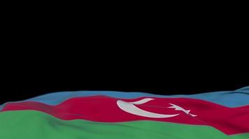 Azerbaijan fabric flag waving on the wind loop. Azerbaijani embroidery stiched cloth banner swaying on the breeze. Half-filled black background. Place for text. 20 seconds loop. 4k video