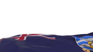 Falkland Islands fabric flag waving on the wind loop. Falkland Islands embroidery stiched cloth banner swaying on the breeze. Half-filled white background. Place for text. 20 seconds loop. 4k video