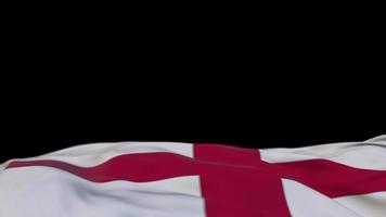 bandera de tela de inglaterra ondeando en el bucle de viento. bandera de tela cosida bordada de inglaterra balanceándose con la brisa. fondo negro medio relleno. lugar para el texto. Bucle de 20 segundos. 4k video