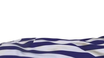 Greece fabric flag waving on the wind loop. Greek embroidery stiched cloth banner swaying on the breeze. Half-filled white background. Place for text. 20 seconds loop. 4k video