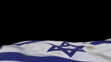 drapeau en tissu israélien agitant sur la boucle du vent. bannière en tissu brodé israélien se balançant sur la brise. fond noir à moitié rempli. place pour le texte. Boucle de 20 secondes. 4k video