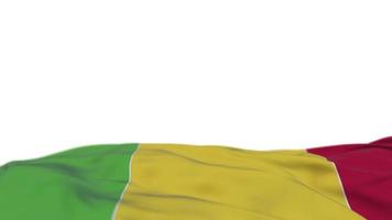 Mali fabric flag waving on the wind loop. Malian embroidery stiched cloth banner swaying on the breeze. Half-filled white background. Place for text. 20 seconds loop. 4k video