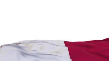 Malta fabric flag waving on the wind loop. Maltese embroidery stiched cloth banner swaying on the breeze. Half-filled white background. Place for text. 20 seconds loop. 4k