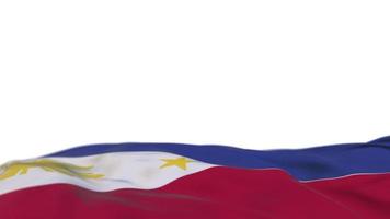 Philippines fabric flag waving on the wind loop. Philippine embroidery stiched cloth banner swaying on the breeze. Half-filled white background. Place for text. 20 seconds loop. 4k