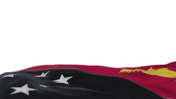 Papua New Guinea fabric flag waving on the wind loop. Papua New Guinea embroidery stiched cloth banner swaying on the breeze. Half-filled white background. Place for text. 20 seconds loop. 4k video