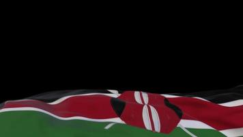 bandera de tela de kenia ondeando en el bucle de viento. pancarta de tela cosida bordada en kenia que se balancea con la brisa. fondo negro medio relleno. lugar para el texto. Bucle de 20 segundos. 4k video