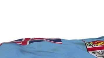 Fiji fabric flag waving on the wind loop. Fiji embroidery stiched cloth banner swaying on the breeze. Half-filled white background. Place for text. 20 seconds loop. 4k video