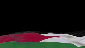 Flagge aus jordanischem Stoff, die auf der Windschlaufe weht. jordan-stickerei genähtes stoffbanner, das sich im wind bewegt. halb gefüllter schwarzer Hintergrund. Platz für Texte. 20 Sekunden Schleife. 4k