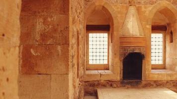 Panning view room facility interior in Ishak Pasha palace near Dogubeyazit, Turkey video