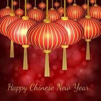 Chinese new year vector illustration with traditional lanterns on dark red bokeh background. Easy to edit design template for your  projects. Can be used as greeting cards, invitations etc.