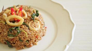 fried rice with squid and basil in Thai style - Asian food style