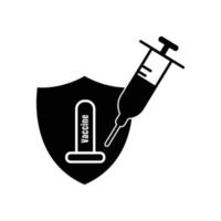 Shield icon with syringe. suitable for vaccine symbol. solid icon style. simple design editable. Design template vector