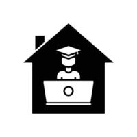 vector de icono de educación en línea. aprendizaje virtual, estudio en casa, estudiante, laptop. estilo de icono sólido, glifo. ilustración de diseño simple editable