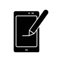 Online education icon vector. Mobile phone with pencil. Solid icon style, glyph. Simple design illustration editable vector