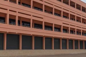 In front of the new building in the school. photo