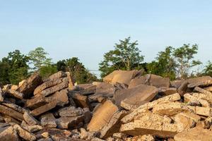 View of concrete debris piles with sunlight. photo