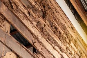 viejas paredes de madera que fueron mordidas por termitas. foto