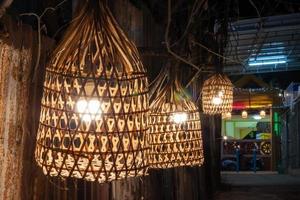 Bamboo weave lantern hanging night light. photo