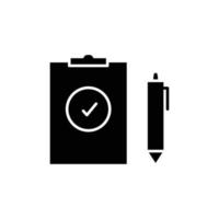 Document icon with check mark and pen. solid icon style. suitable for document check completed icon. simple design editable. Design template vector