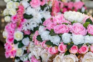 Beautiful artificial pink and white rose bouquet. photo