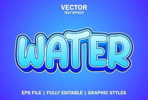 water text effect with blue color 3d style. vector