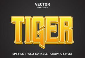 efecto de texto de tigre con color naranja y negro editable. vector