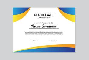 blue and orange color certificate template design. vector