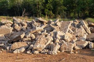 Large concrete debris with sunlight. photo