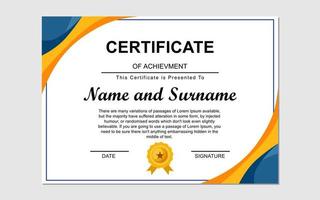 certificate design in orange and blue. vector