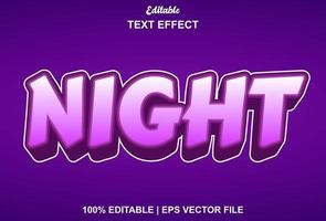efecto de texto nocturno con estilo 3d de color púrpura. vector