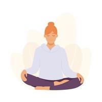 MEDITATION. GIRL MEDITATES. TO RELAX. Love yourself. Mental health concept. Relaxed woman meditating in nature vector