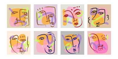 A set of abstract man,woman,person,face portrait hand drawing vector character.