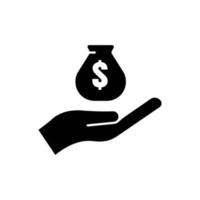 Hand icon with money bag. solid icon style. suitable for currency symbol, savings, business. simple design editable. Design template vector