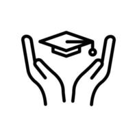 Education icon vector. graduation hat with hand. Line icon style. Simple design illustration editable vector