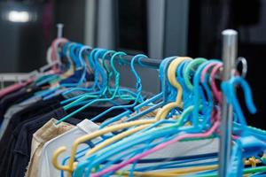 Clothes hangers preparing to dry clothes. photo