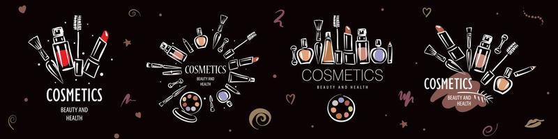 un conjunto de logotipos vectoriales de cosméticos pintados sobre un fondo negro vector