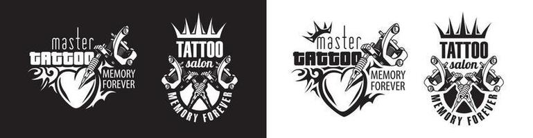 conjunto de logotipo vectorial para salón de tatuajes sobre fondo blanco y negro vector