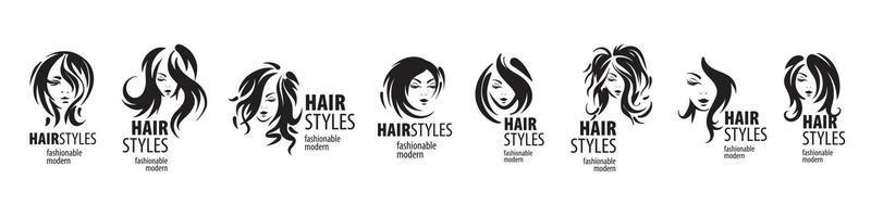 A set of vector illustrations of a womans hairstyle on a black background