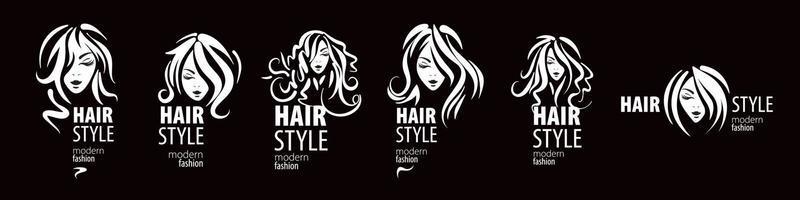 A set of vector illustrations of a womans hairstyle on a black background