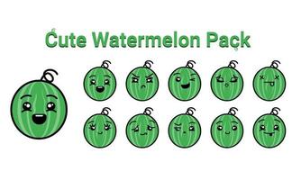 cute watermelon kawai pack. watermelon kawaii set. Emoticon vector Illustration.