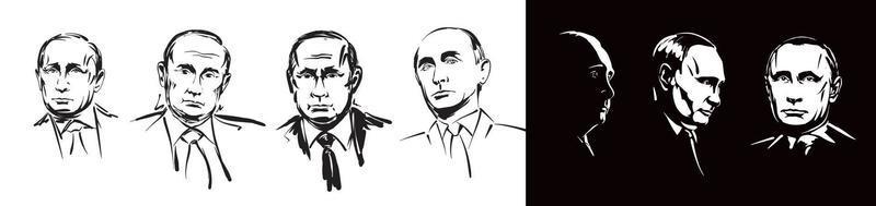 A set of vector drawings of Vladimir Putin the President of Russia