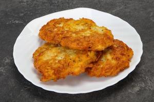 Roasted potato pancakes in the bowl photo