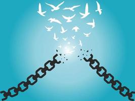 Chains breaking and birds flying to freedom. Happiness of freedom concept. vector