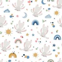 Cartoon cute animals baby pattern with rabbit vector