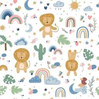 Cartoon cute animals baby pattern with lion vector