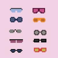 Pixel Art 8 bit sunglasses collections vector with solid color background